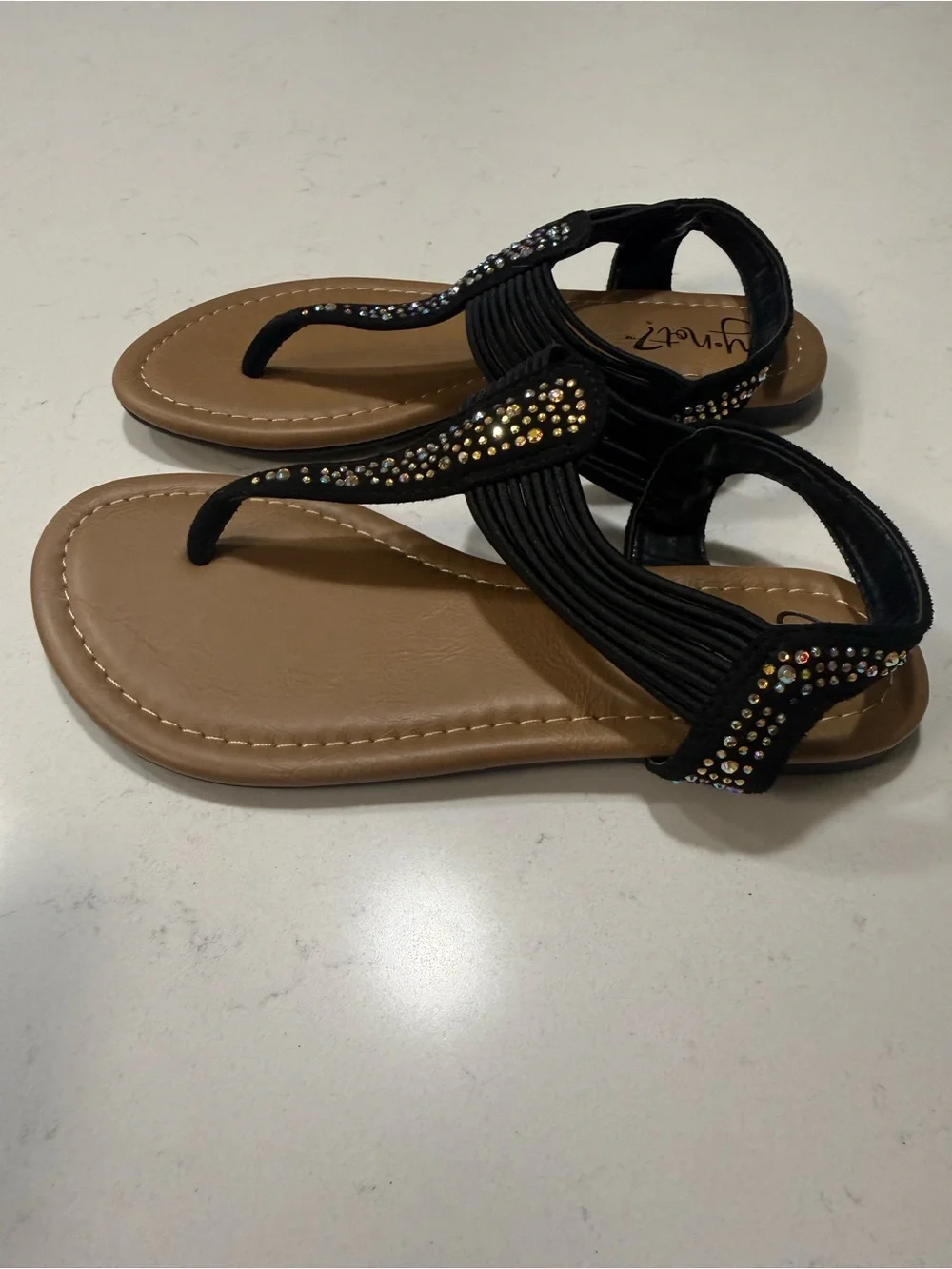 YNOT? Girls Black Rhinestone Sandals Size 1 – NEW